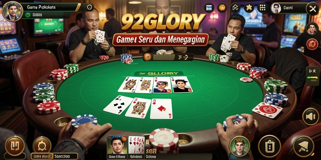 Screenshot gameplay 92GLORY menampilkan aksi poker yang mendebarkan.