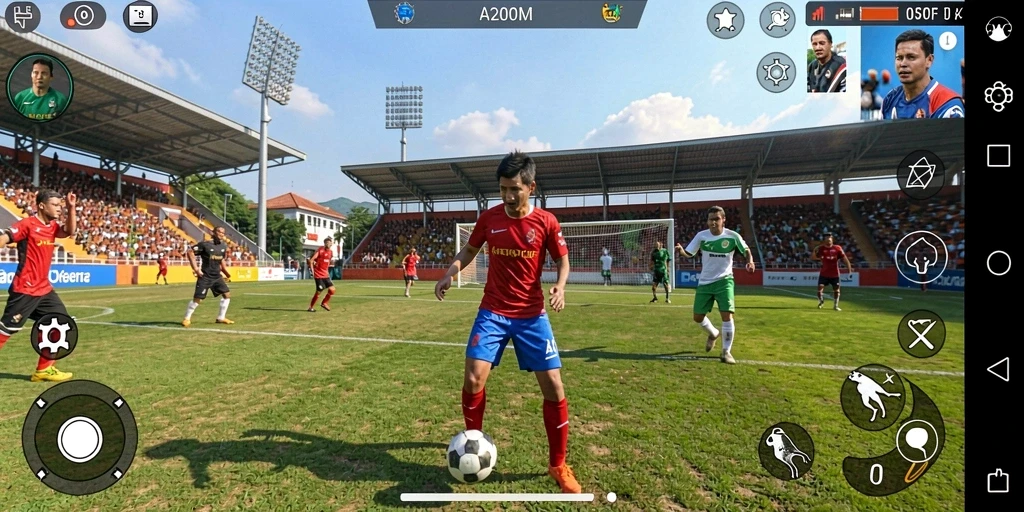 Tangkapan layar utama A200M menampilkan aksi seru dalam permainan olahraga.