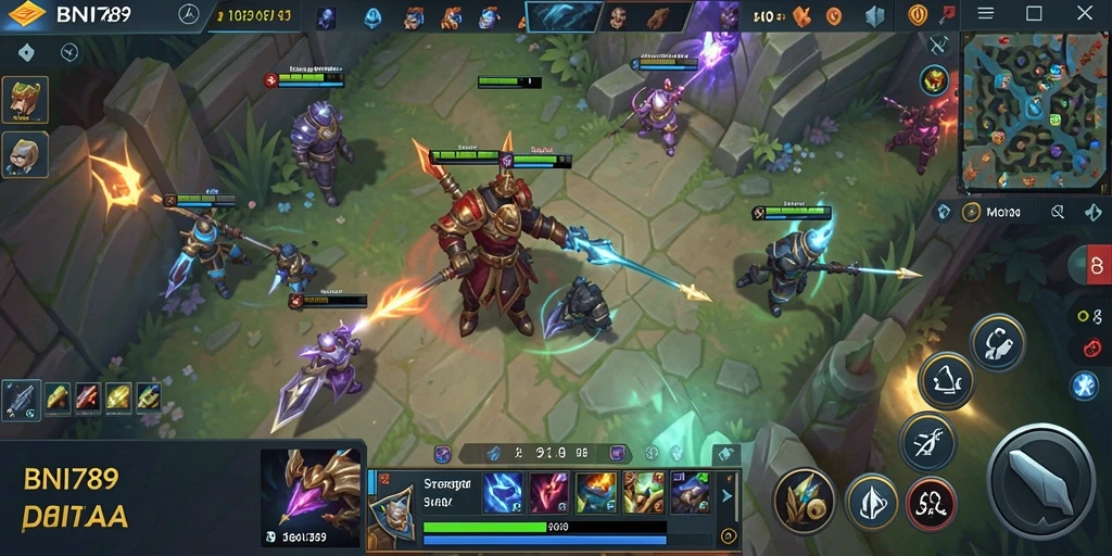 Screenshot BNI789 menunjukkan intensitas pertempuran dalam game MOBA.