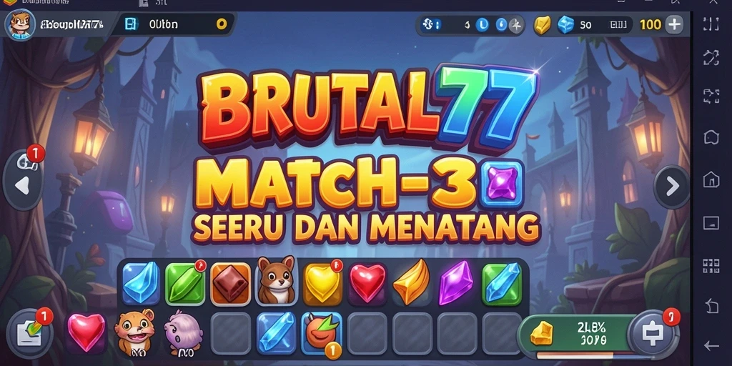 Tangkapan layar utama BRUTAL77 menampilkan aksi seru dalam permainan Match-3.