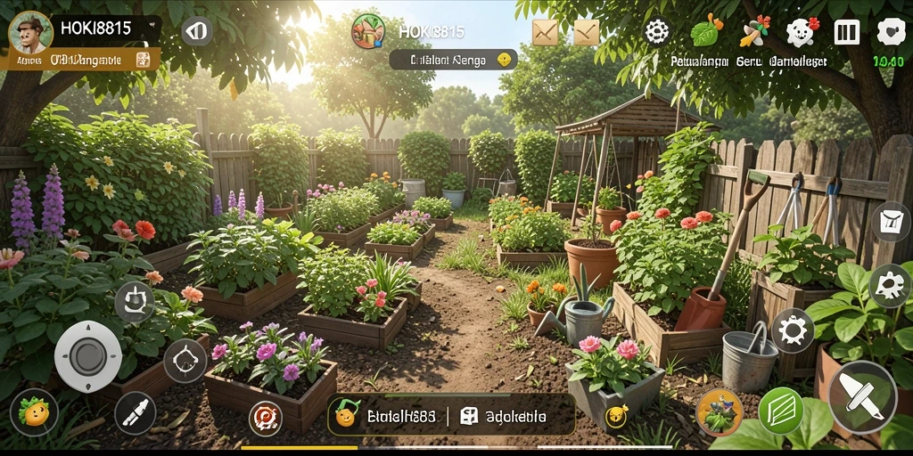 Screenshot gameplay HOKI8815 menampilkan aktivitas berkebun yang seru.