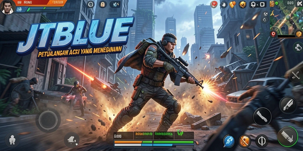 Screenshot JTBLUE menampilkan aksi seru dan pertarungan mendebarkan.