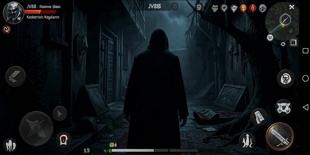 Screenshot JV88 menampilkan suasana mencekam dalam gameplay Horror.