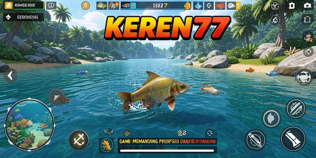 Screenshot gameplay KEREN77 menunjukkan aksi memancing yang seru dan menantang.