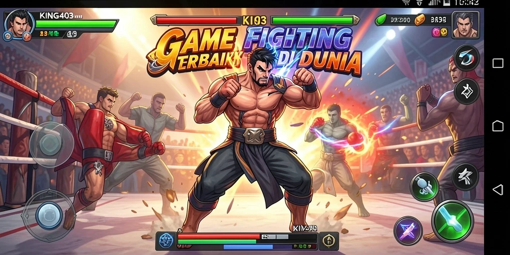 Screenshot gameplay KING403 menampilkan pertarungan seru antara dua karakter.