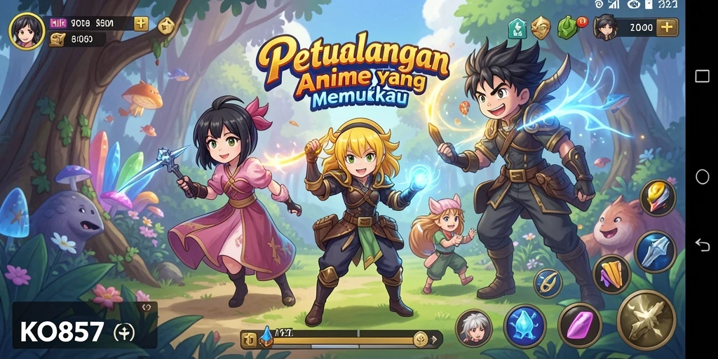 Tangkapan layar game KO857 dengan aksi karakter anime yang menarik.