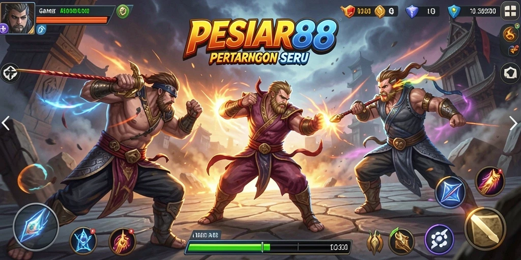 Tampilan gameplay PESIAR88 yang penuh aksi dan strategi di arena pertarungan.