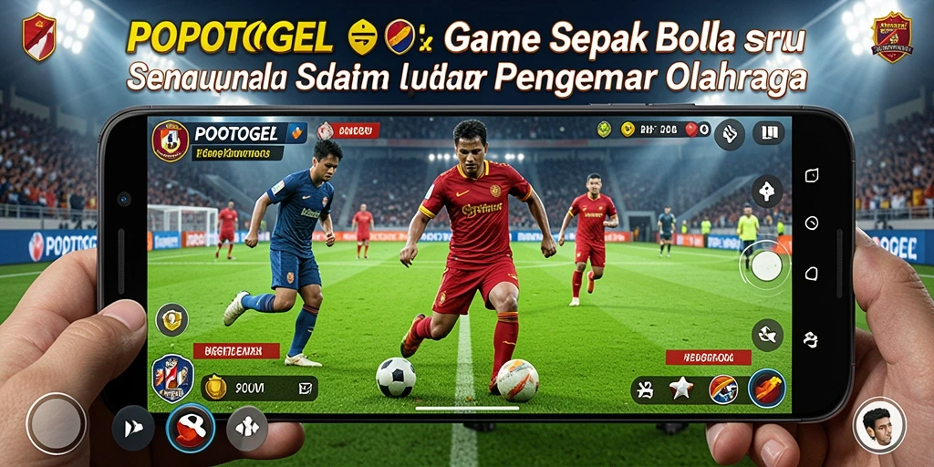 Screenshot gameplay POPOTOGEL menampilkan aksi seru dalam permainan sepak bola.