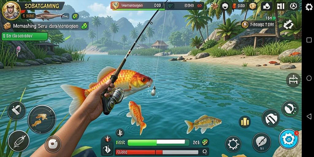 Tampilan gameplay memancing yang mendebarkan dan interaktif.