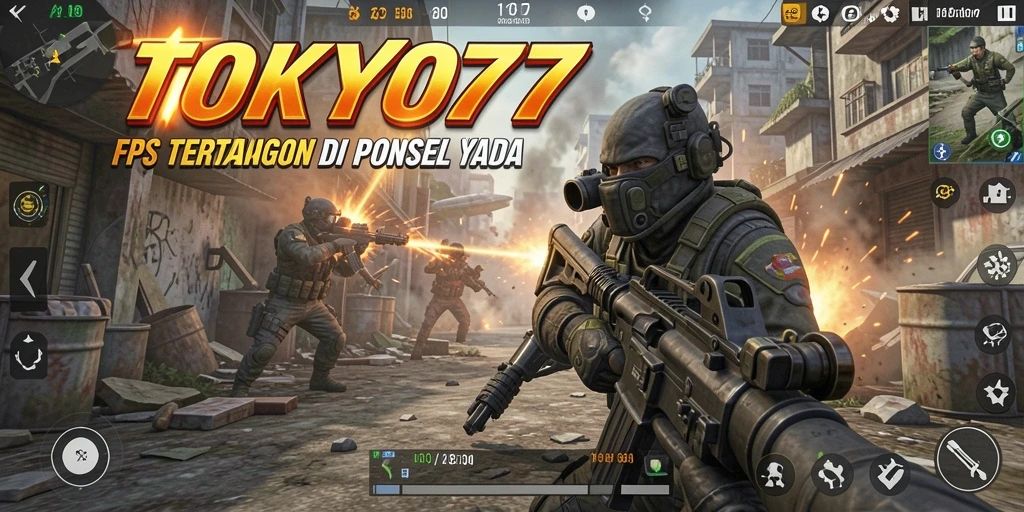 Tampilan seru pertarungan FPS dalam TOKYO77 dengan grafis menawan.