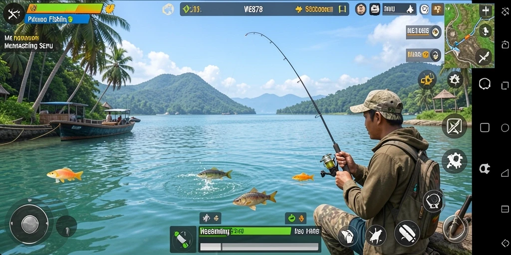 Tampilan gameplay WE878 yang menampilkan aksi memancing yang seru.